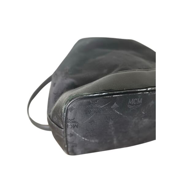 Vintage MCM Bag Black Nylon with Leather Trim Visetos Drawstring Bucket Bag - Picture 9 of 15